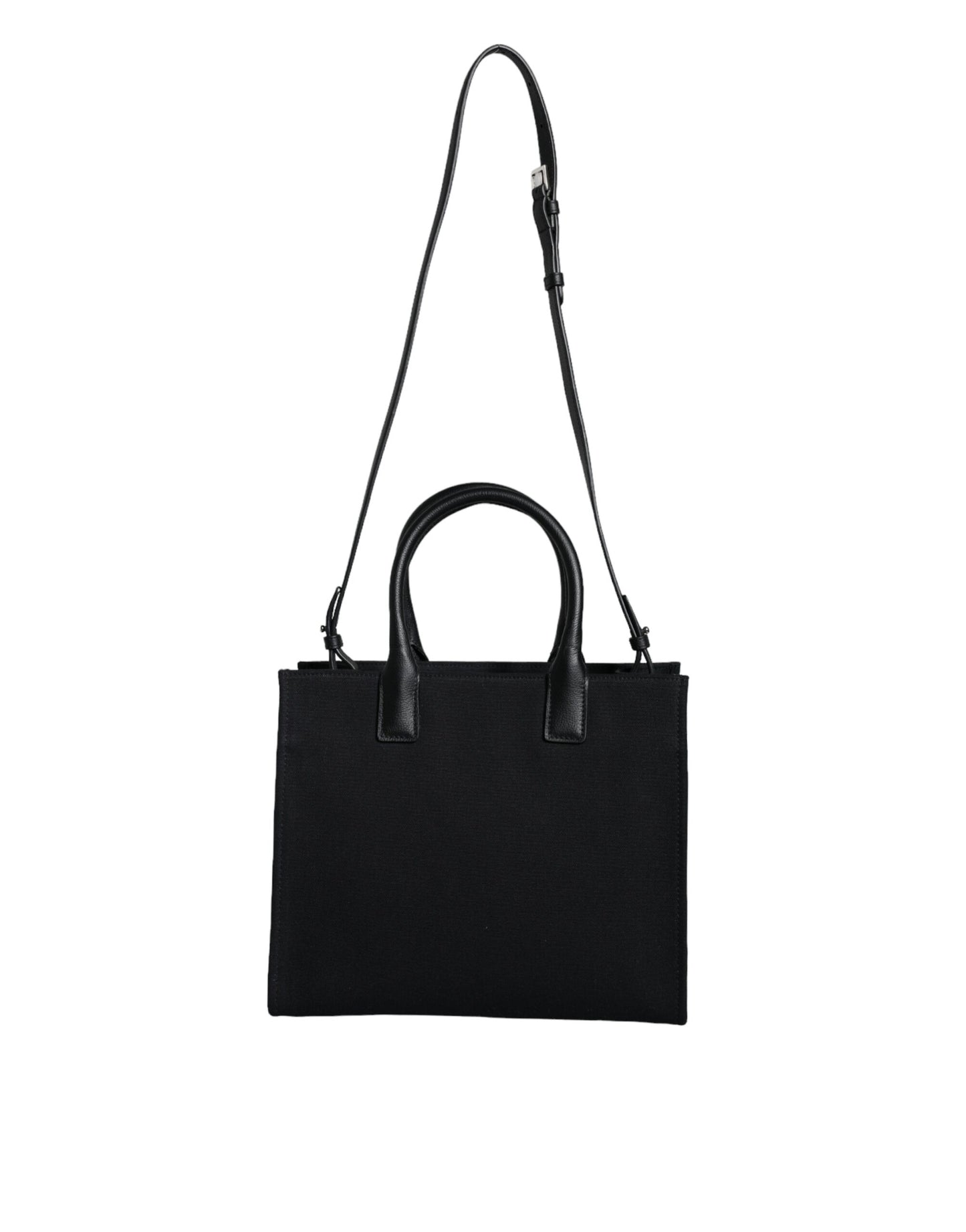 Black Top Handle Canvas Leather Logo Crossbody Tote Bag