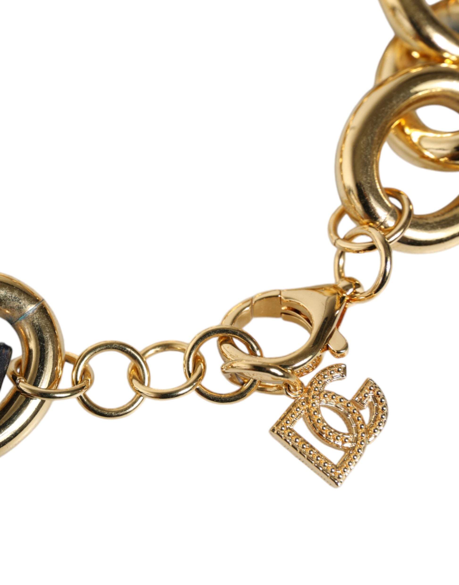 Gold Tone Brass Maxi Chain Lobster Clasp Logo Bracelet