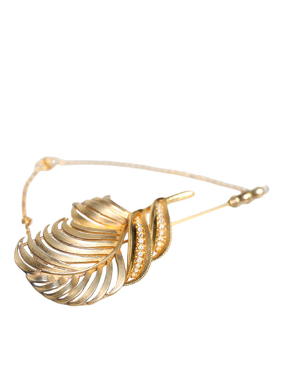 Gold Tone 925 Sterling Silver Leaf Crystal Chain Brooch