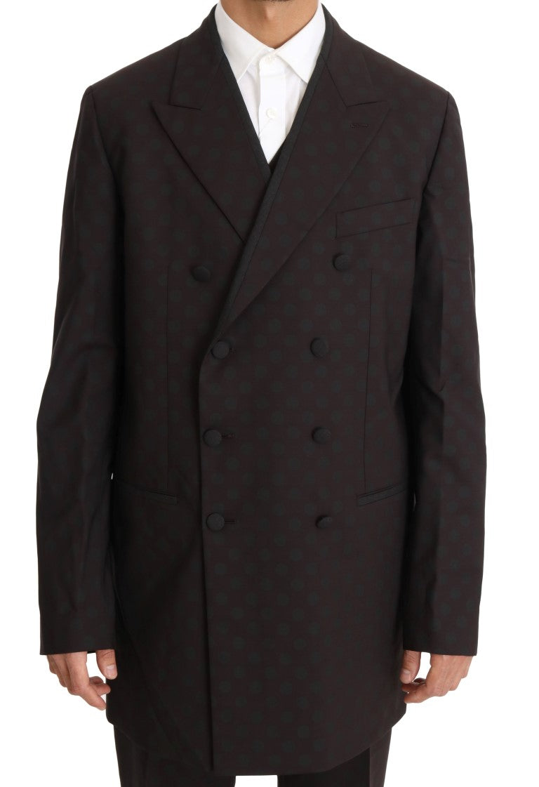 Elegant Bordeaux Polka Dot Wool Suit