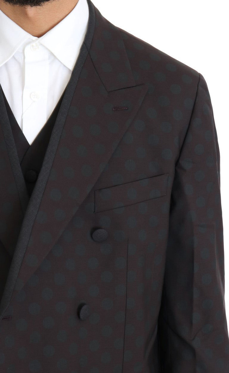 Elegant Bordeaux Polka Dot Wool Suit