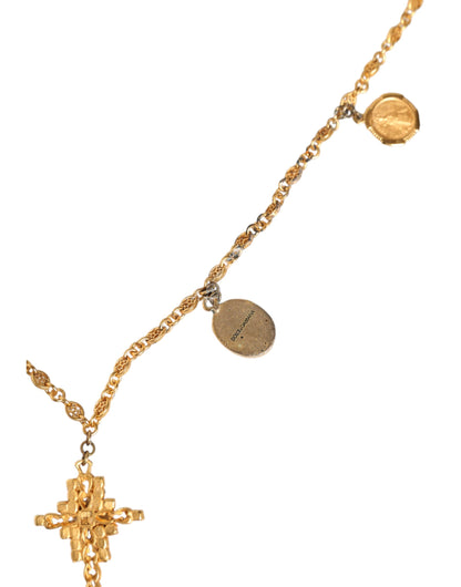 Gold Tone Brass Chain Religious Cross Pendant Necklace