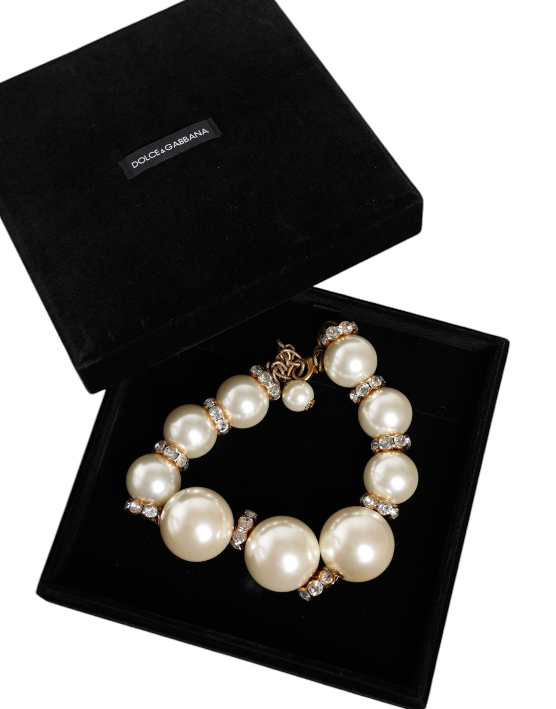 White Maxi Faux Pearl Beads Crystals Gold Chain Necklace