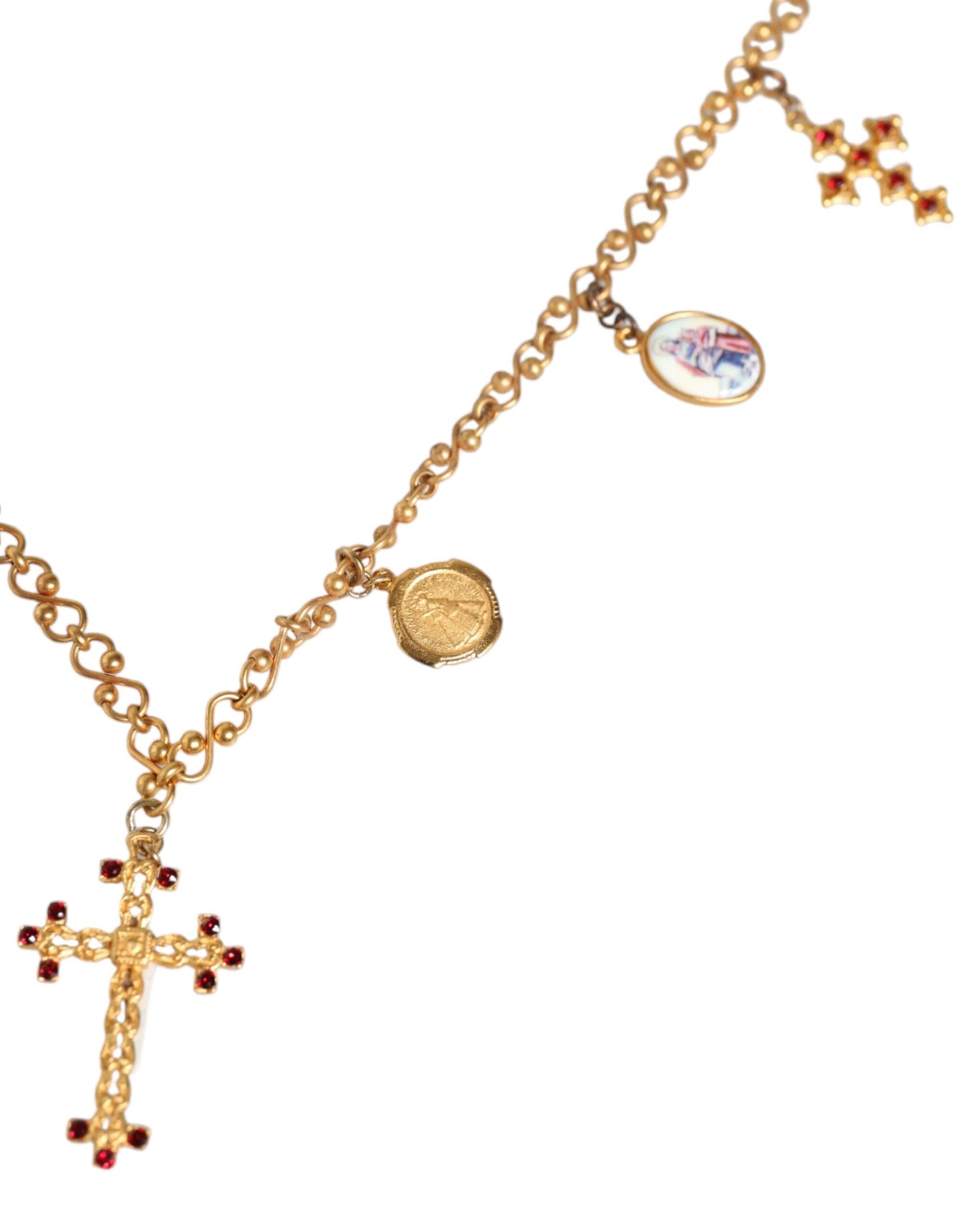 Gold Tone Brass Chain Religious Cross Pendant Necklace