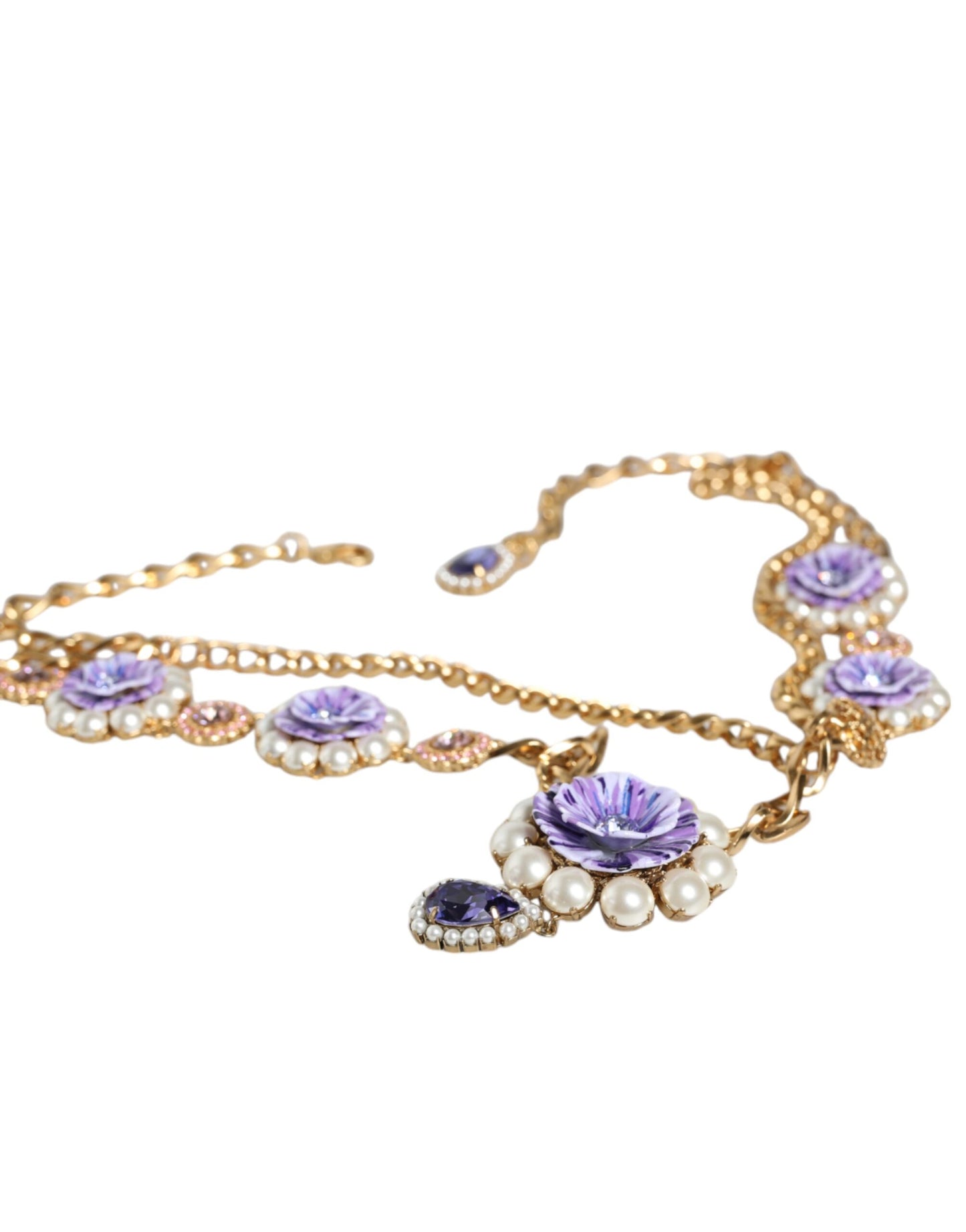 Gold Tone Floral Crystals Embellished Layered Necklace