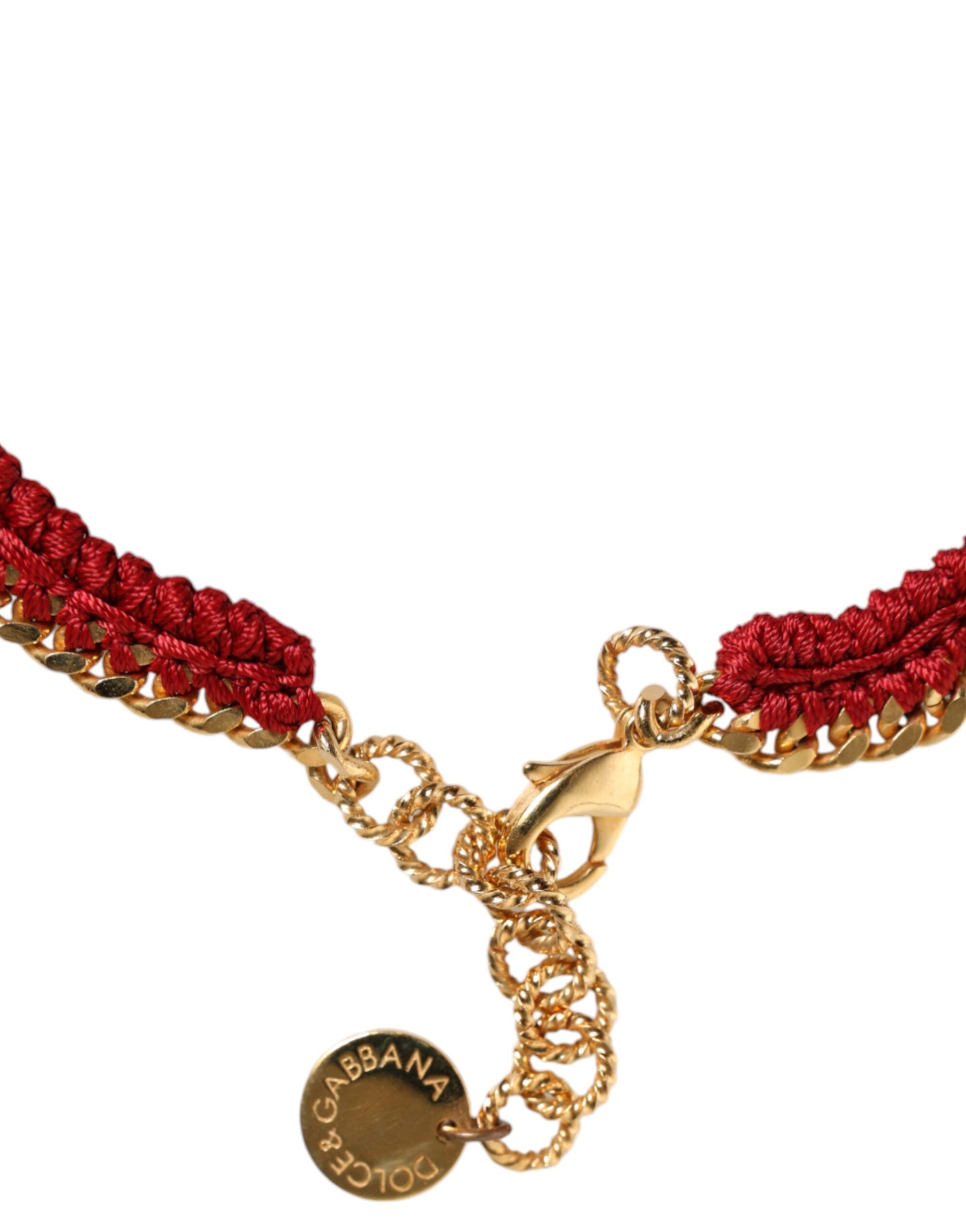 Gold Tone Choker Amore Red Floral Woven Charm Necklace