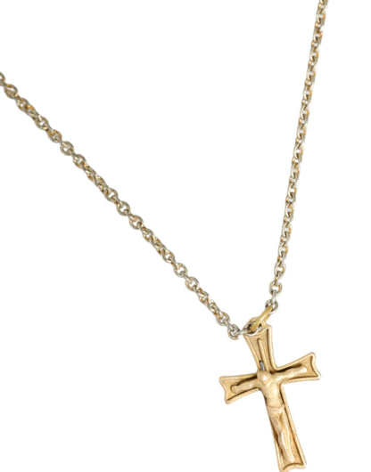 Gold Tone Brass Chain Cross Pendant Jewelry Necklace