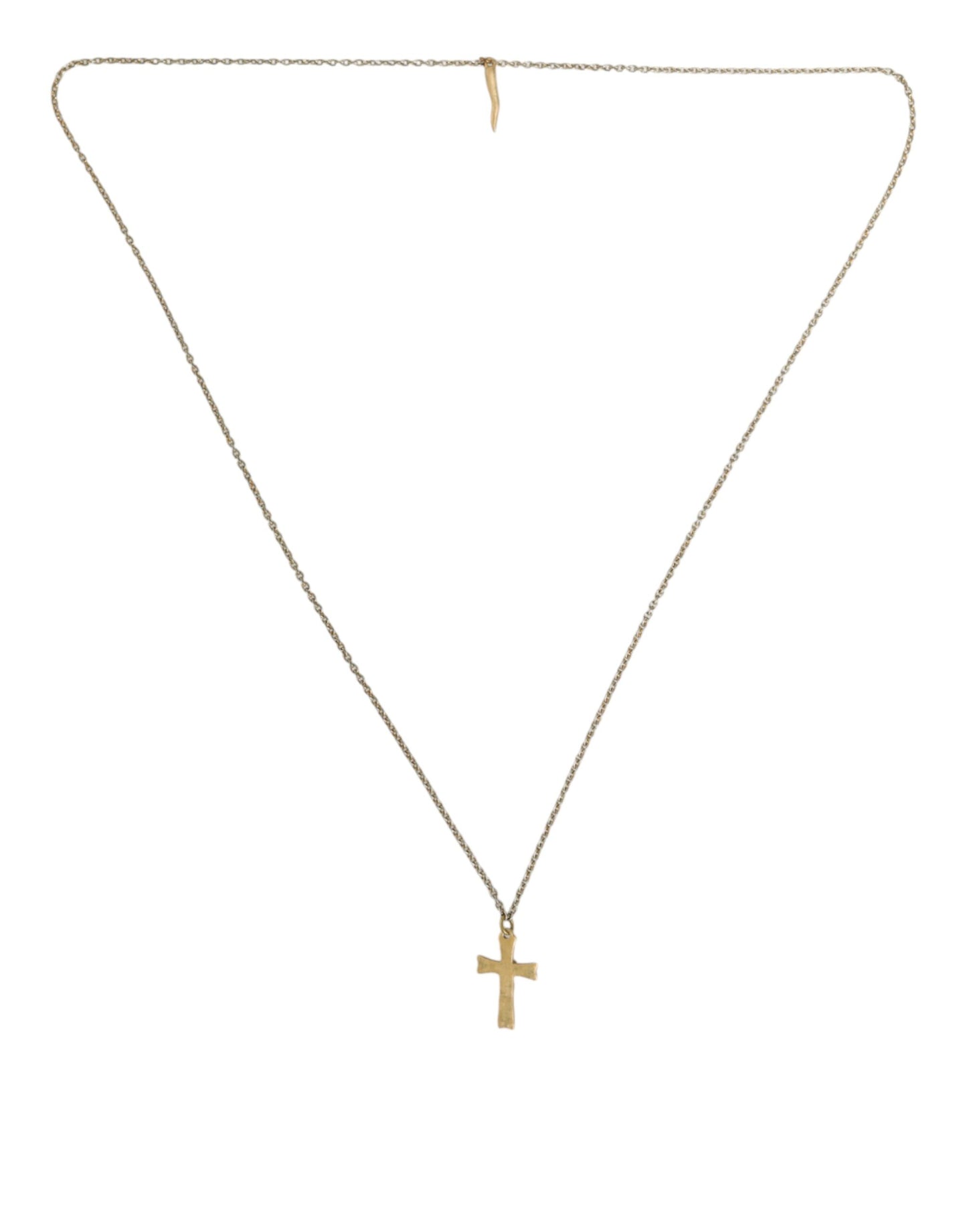 Gold Tone Brass Chain Cross Pendant Jewelry Necklace