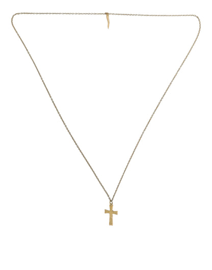 Gold Tone Brass Chain Cross Pendant Jewelry Necklace