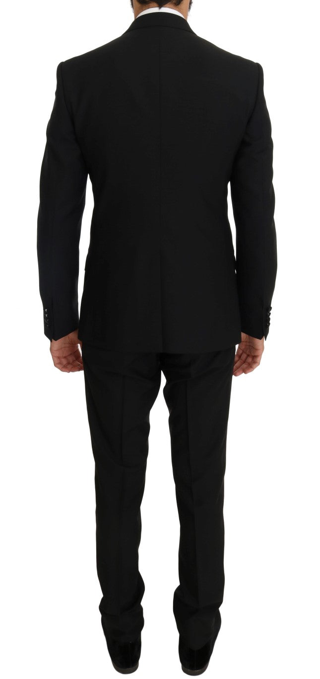 Elegant Black Three-Piece Suit with Saxophone Embroidery