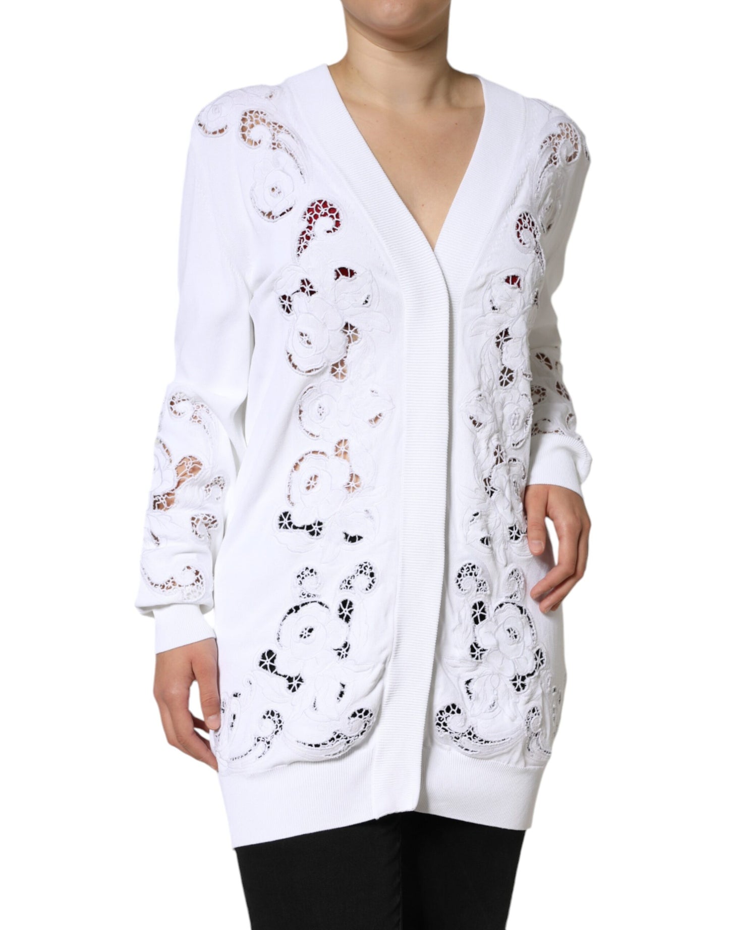 White Viscose Floral Cut Out Cardigan Sweater