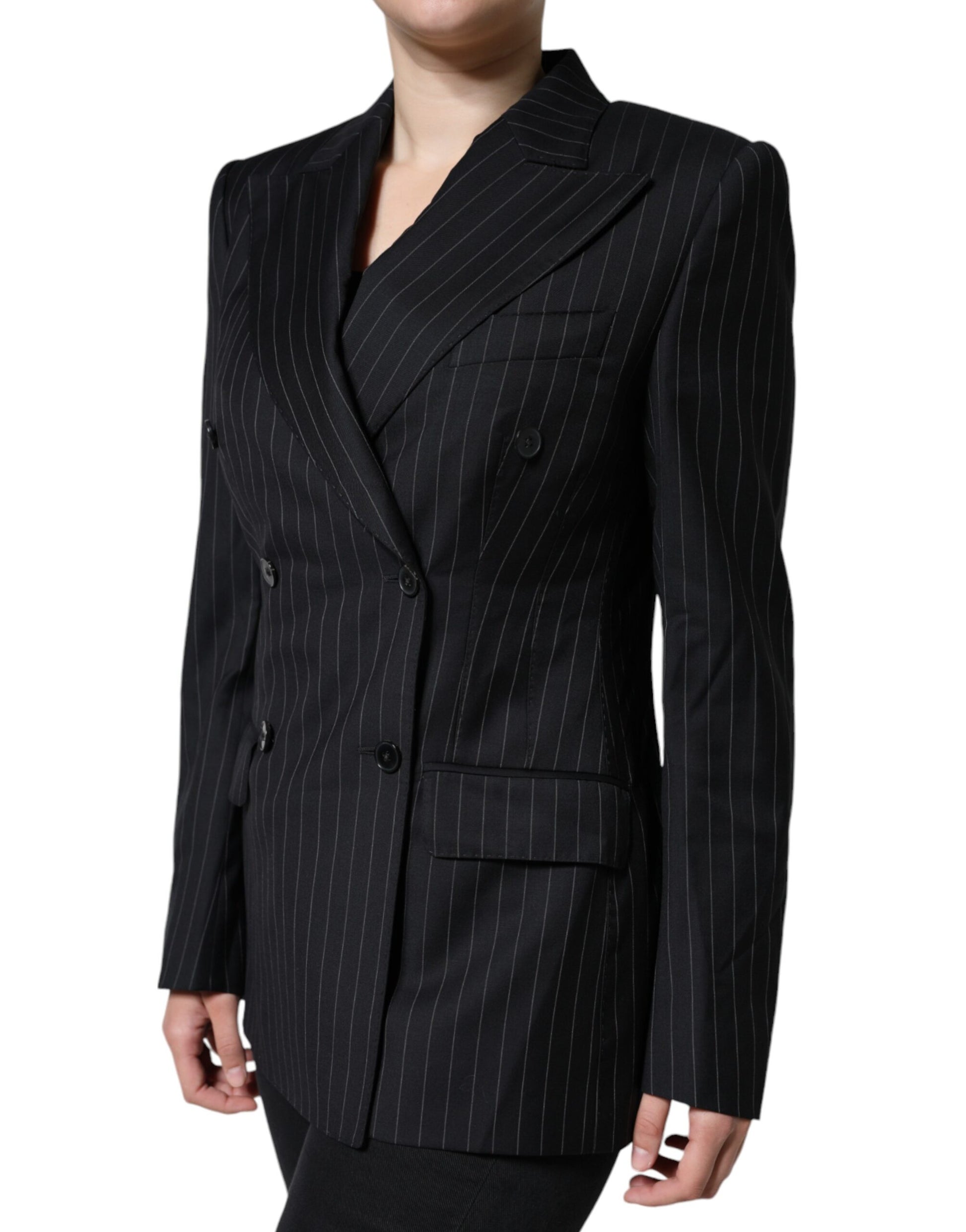 Black Striped Double Breasted Coat Jacket