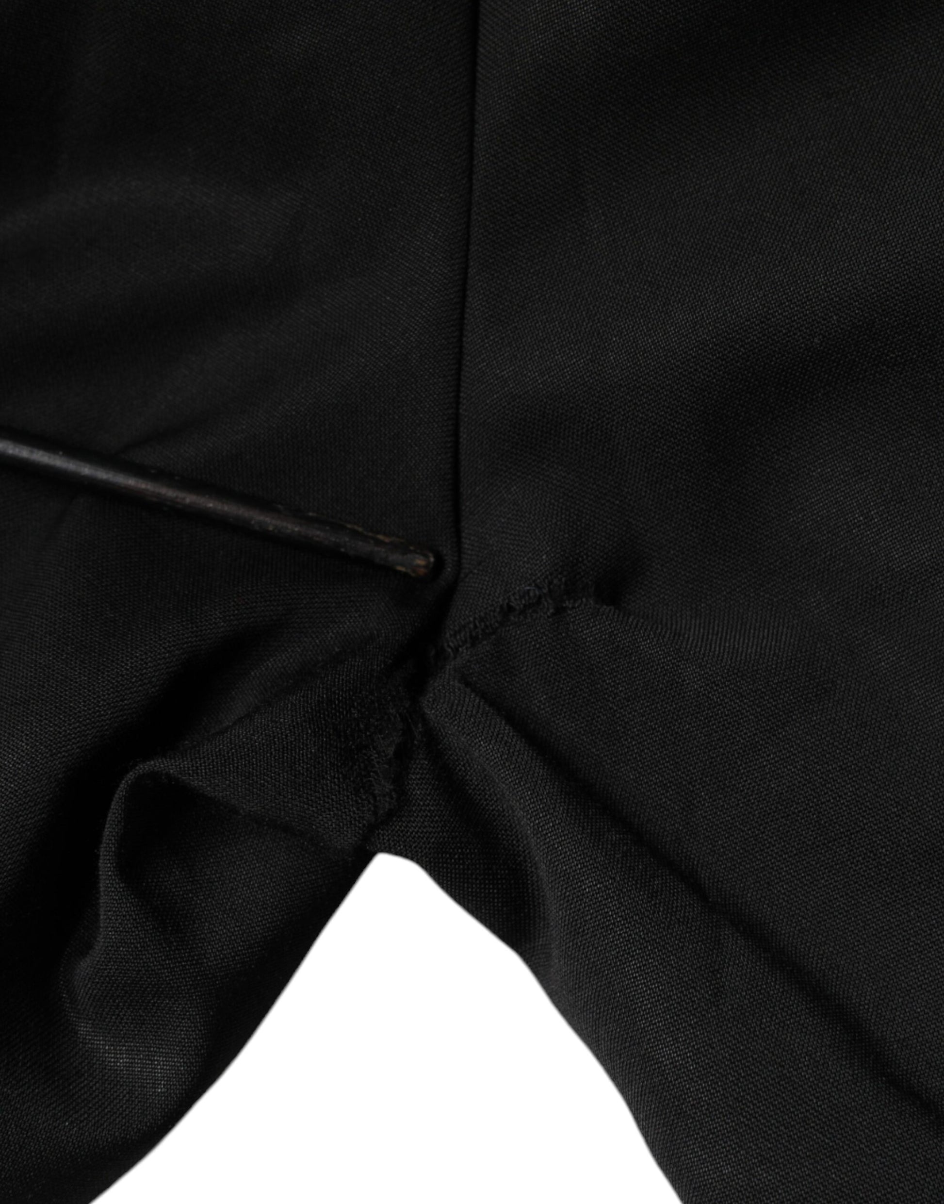 Black Polyester High Waist Tapered Pants