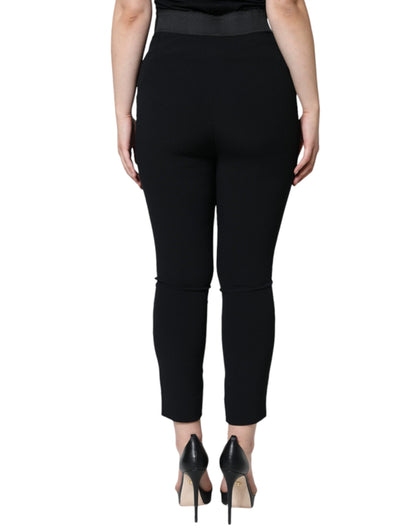 Black Viscose High Waist Tapered Pants