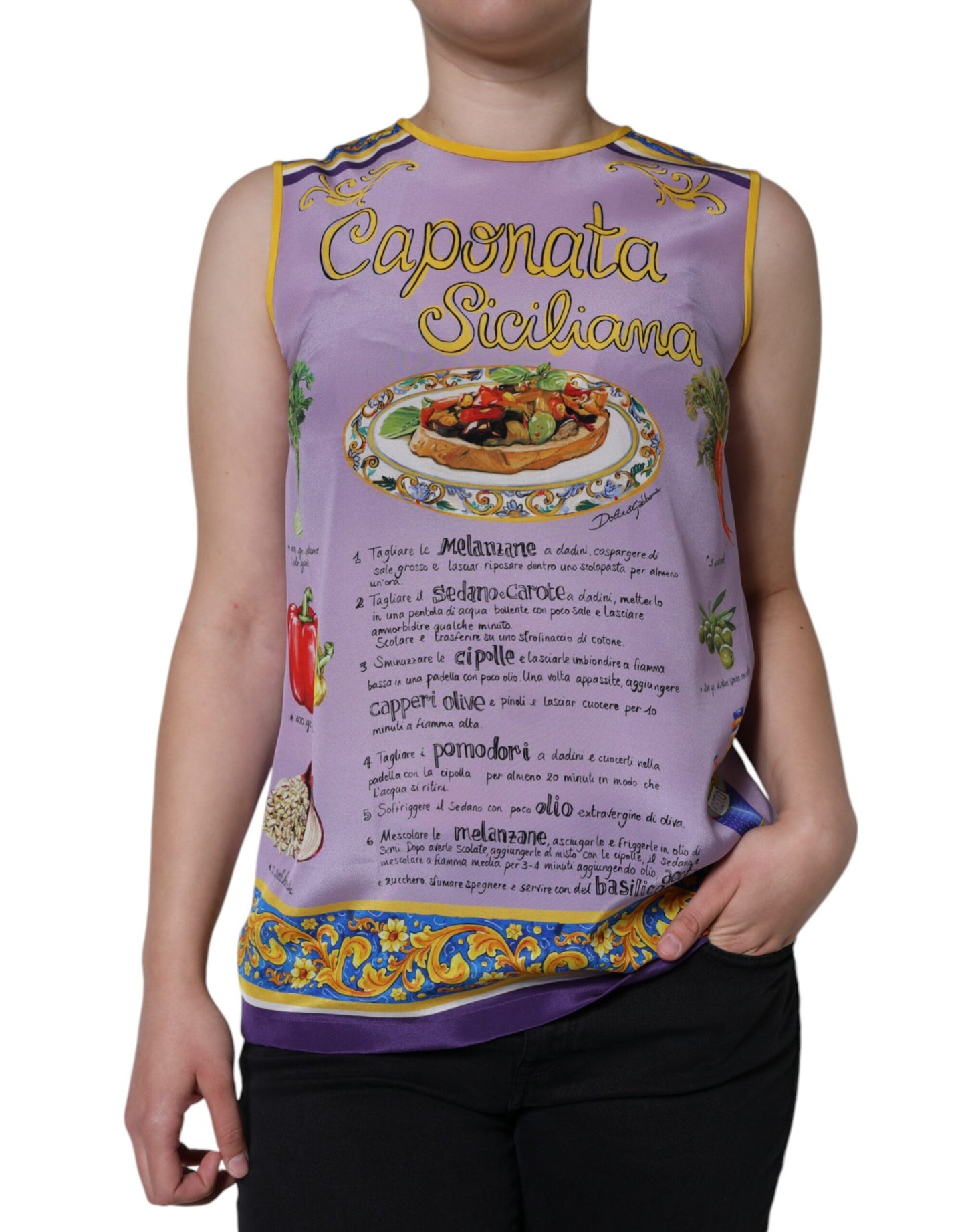 Purple Silk Caponata Siciliana Print Tank Top