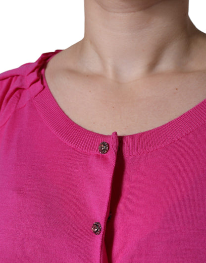 Pink Wool Button Down Short Sleeve Blouse Top