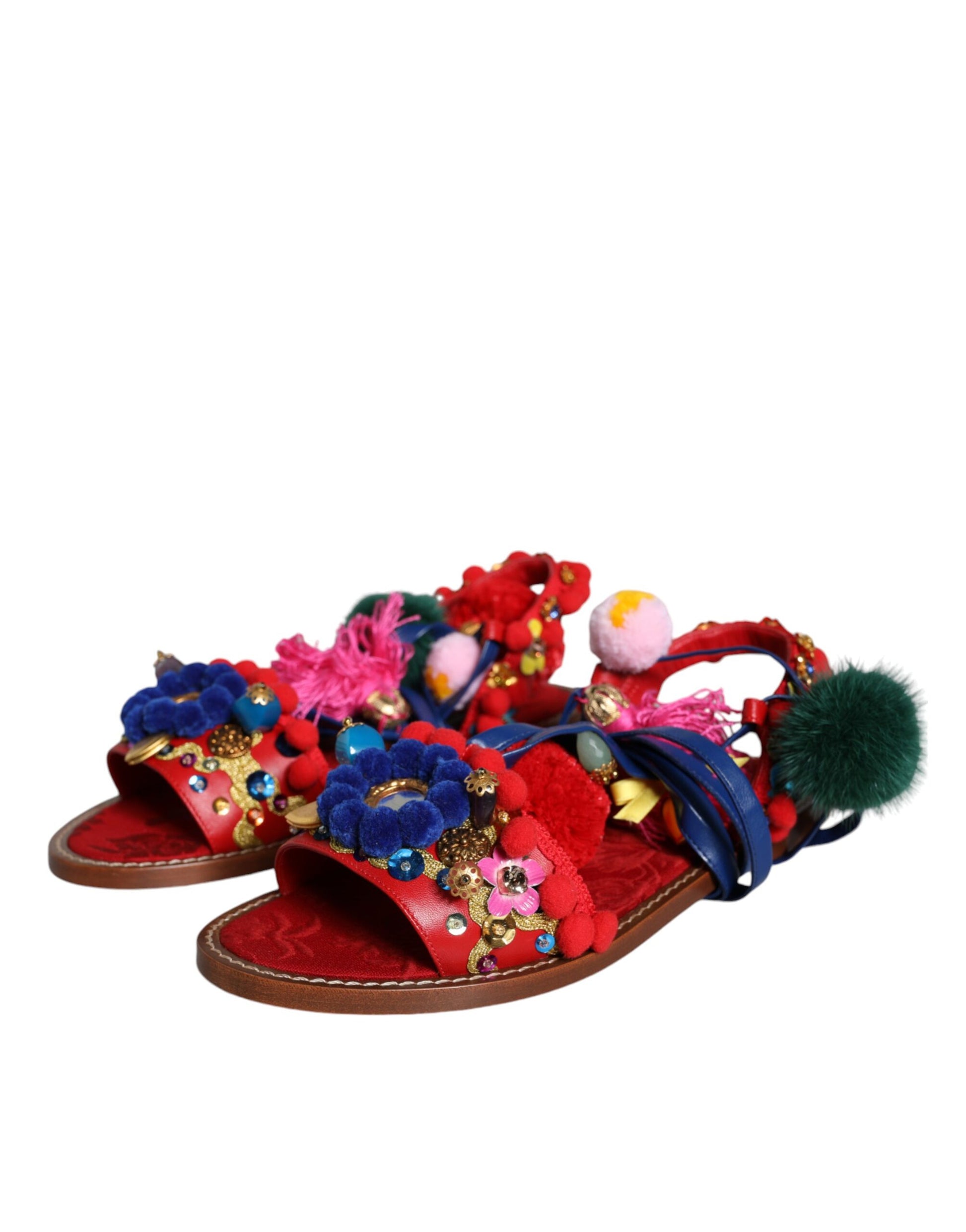 Multicolor Pom Pom Fur Wrap Sandals Shoes