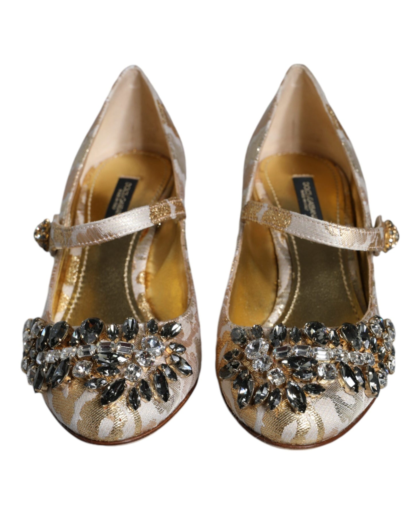 Gold Jacquard Crystal Mary Janes Pumps Shoes