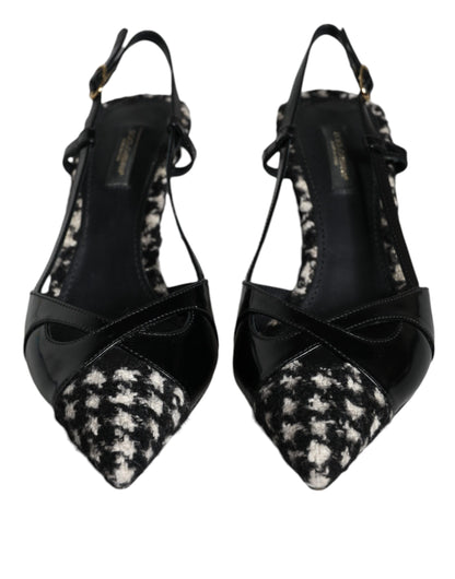 Black Leather Houndstooth Slingback Shoes