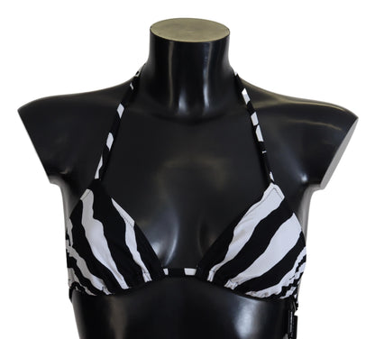 Black White Zebra Halter Swimwear Bikini Top