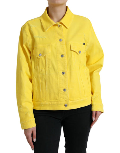 Chic Yellow Denim Button-Down Jacket