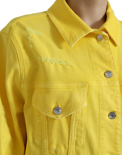 Chic Yellow Denim Button-Down Jacket