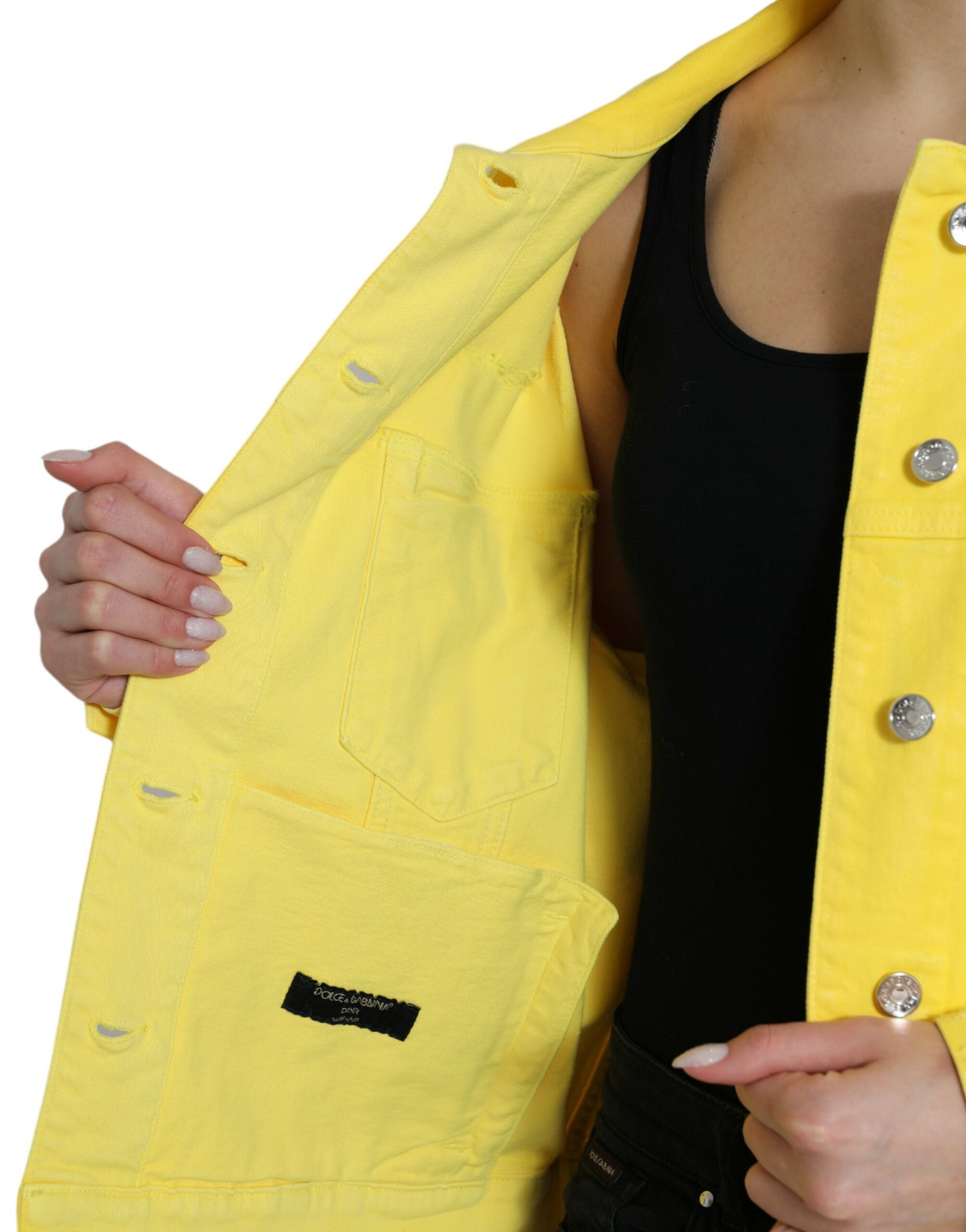 Chic Yellow Denim Button-Down Jacket