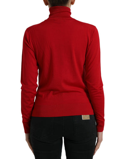 Elegant Red Turtleneck Wool Blend Sweater