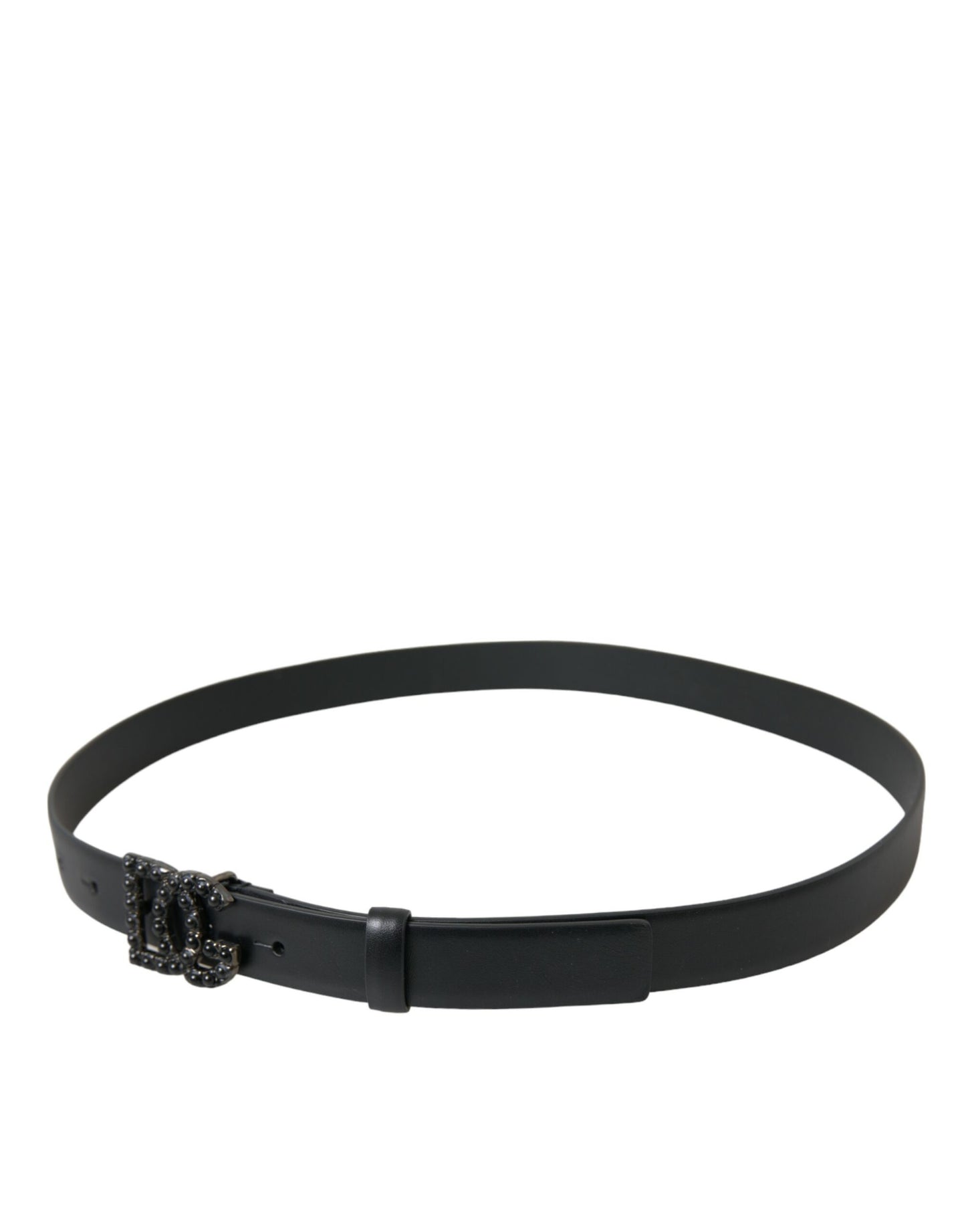 Elegant Black Leather Belt with Metal Buckle