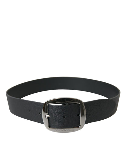 Elegant Black Leather Belt with Metal Buckle