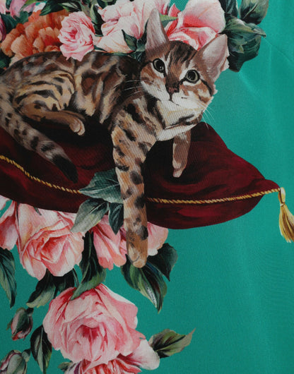 Elegant Silk Sleeveless Floral Cat Tank Top