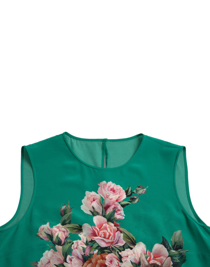 Elegant Silk Sleeveless Floral Cat Tank Top