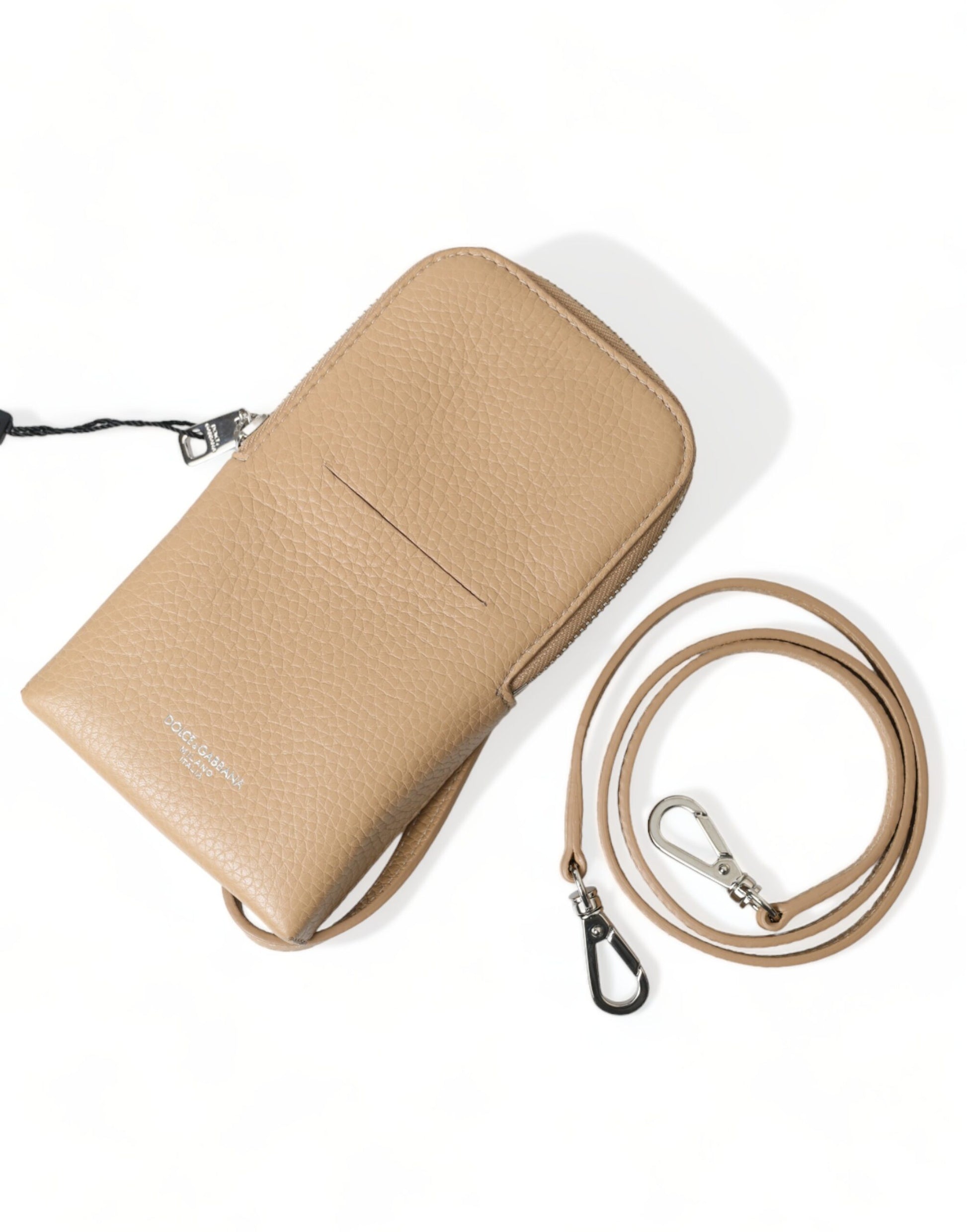 Elegant Beige Leather Crossbody Phone Bag