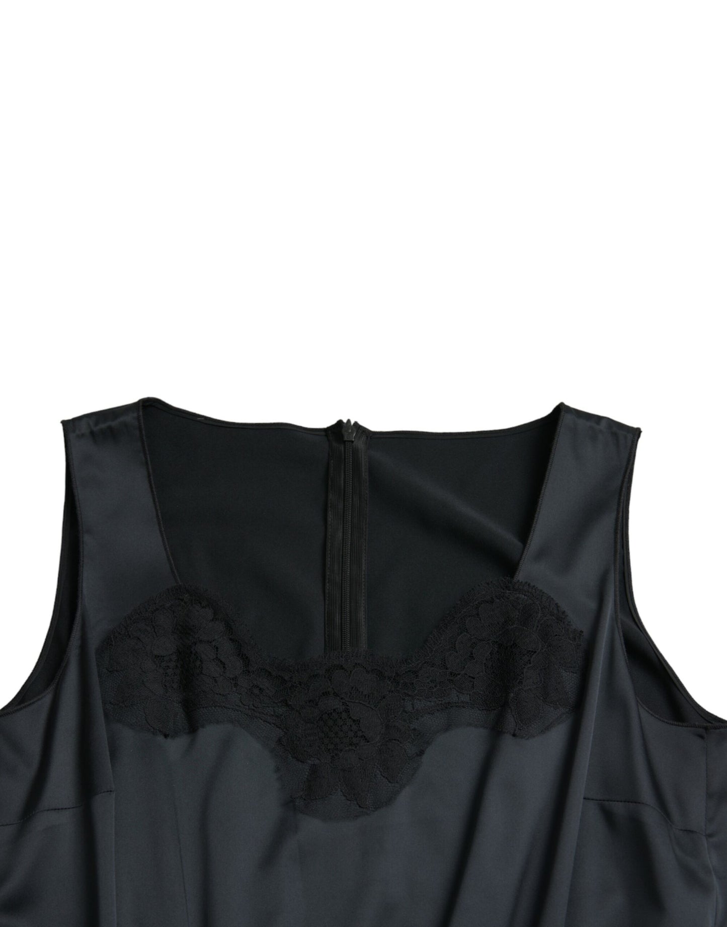 Black Polyester Lace Trim Sheath Midi Dress