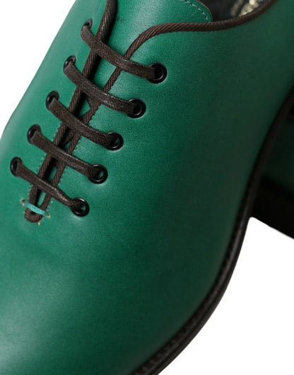 Elegant Green Leather Oxford Dress Shoes