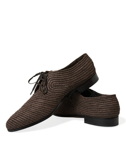 Elegant Raffia Upper Derby Shoes - Lace Up in Brown