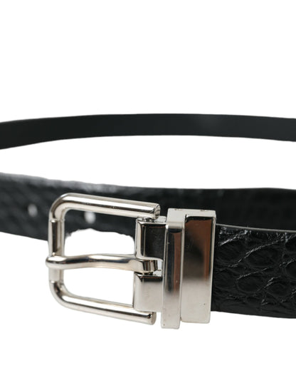 Elegant Alligator Leather Belt in Black