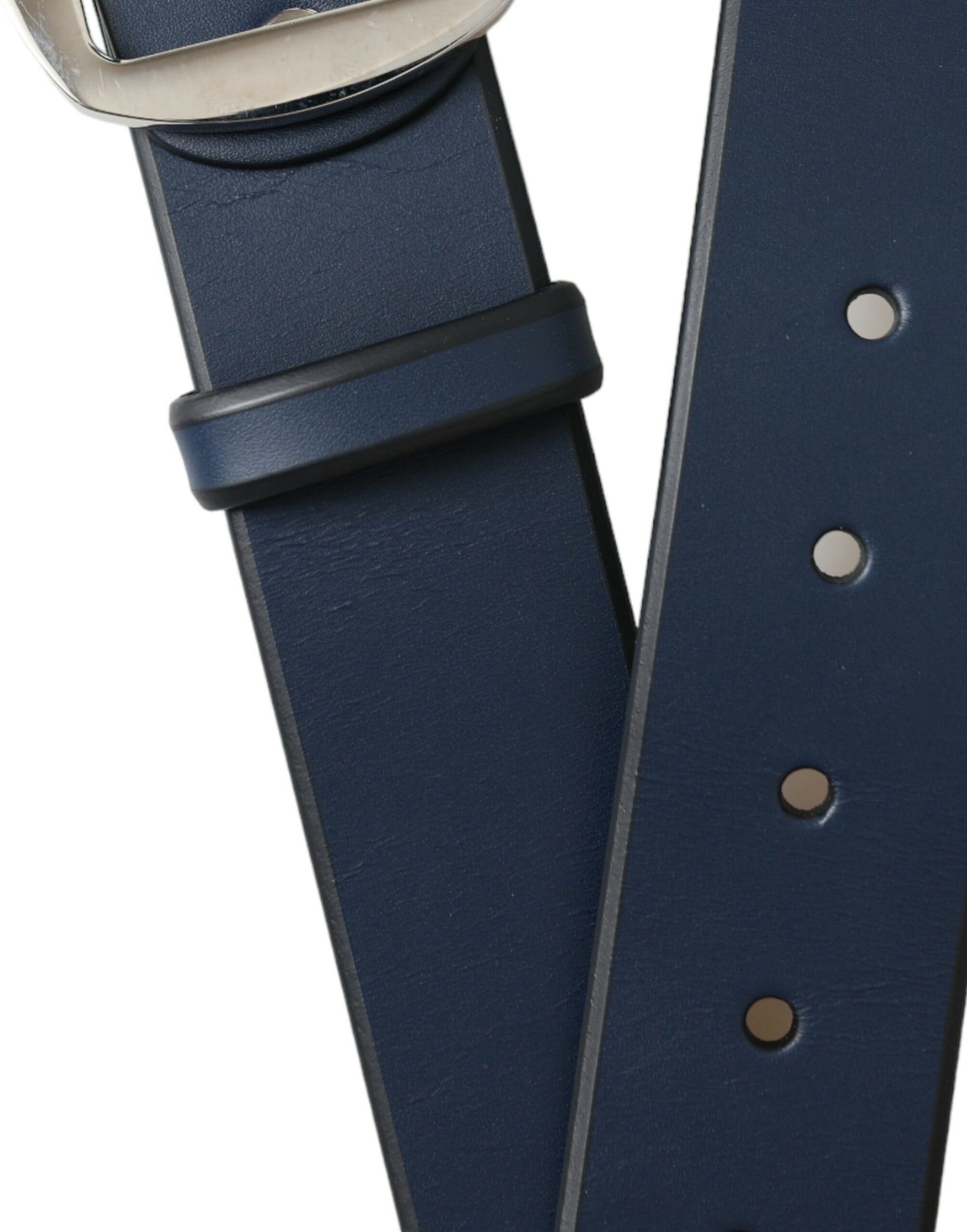 Elegant Blue Calf Leather Belt with Metal Buckle