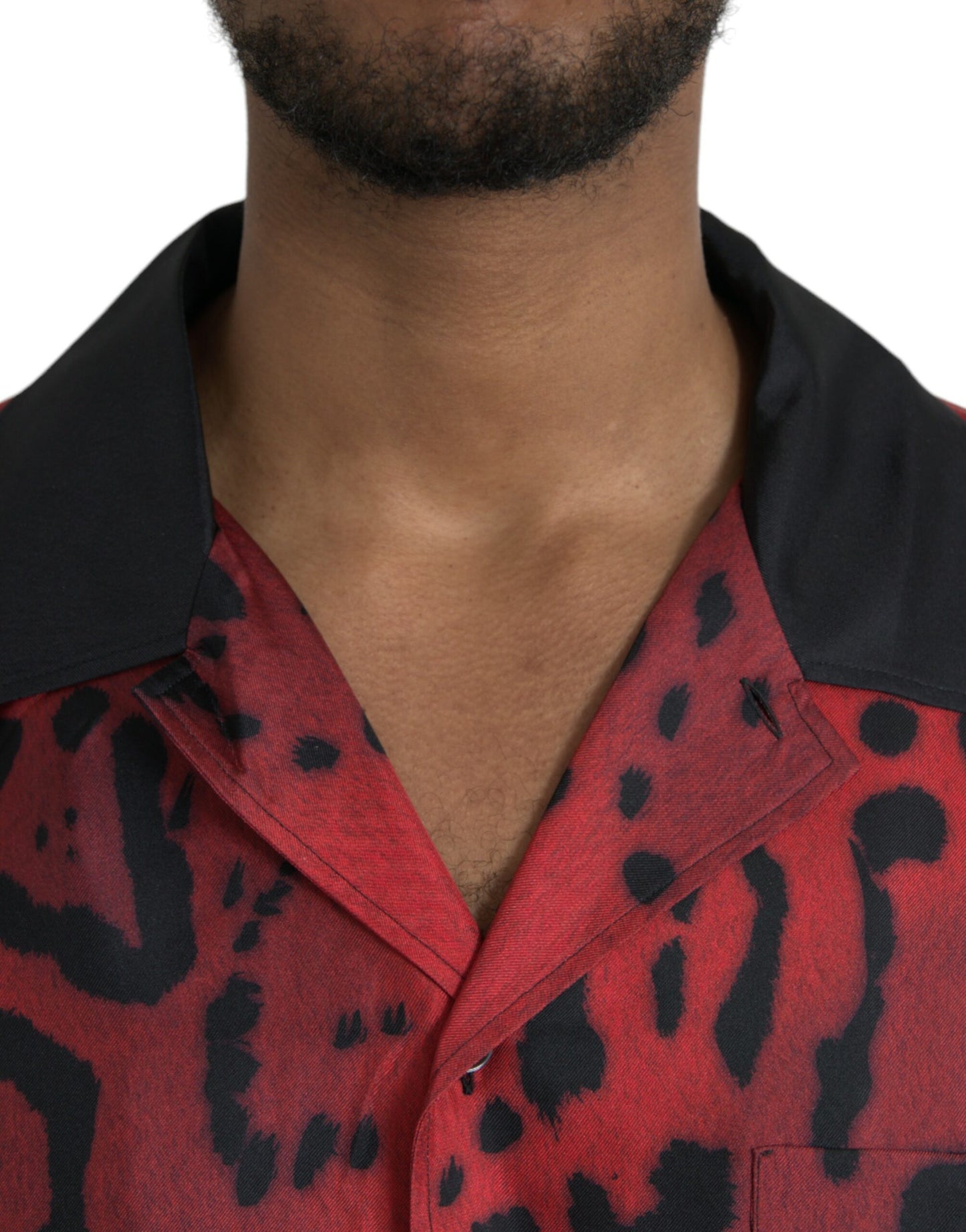Red Leopard Silk Button Down Casual Shirt
