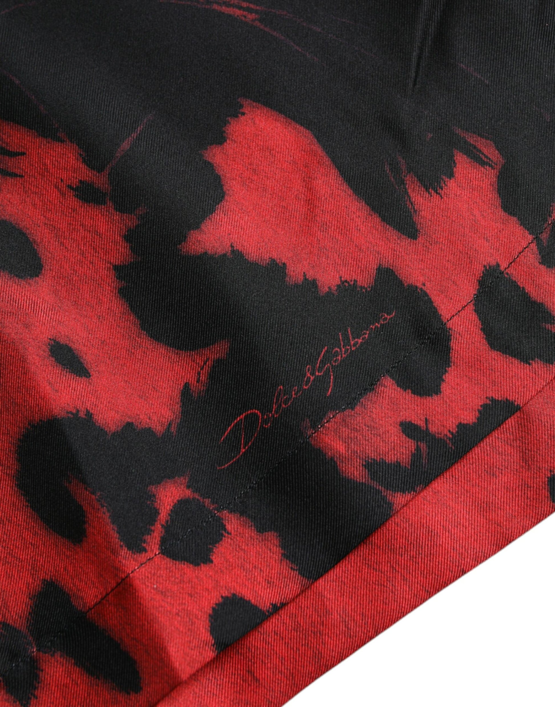 Red Leopard Silk Button Down Casual Shirt