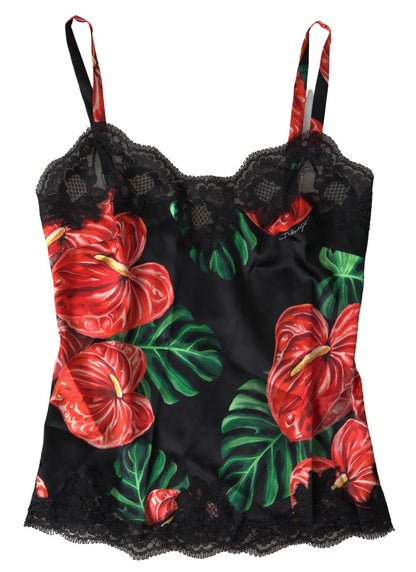 Anthurium Print Silk Camisole Top