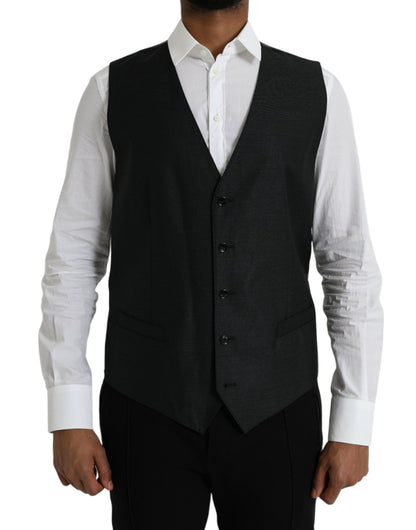 Black Wool Waistcoat Dress Formal Vest
