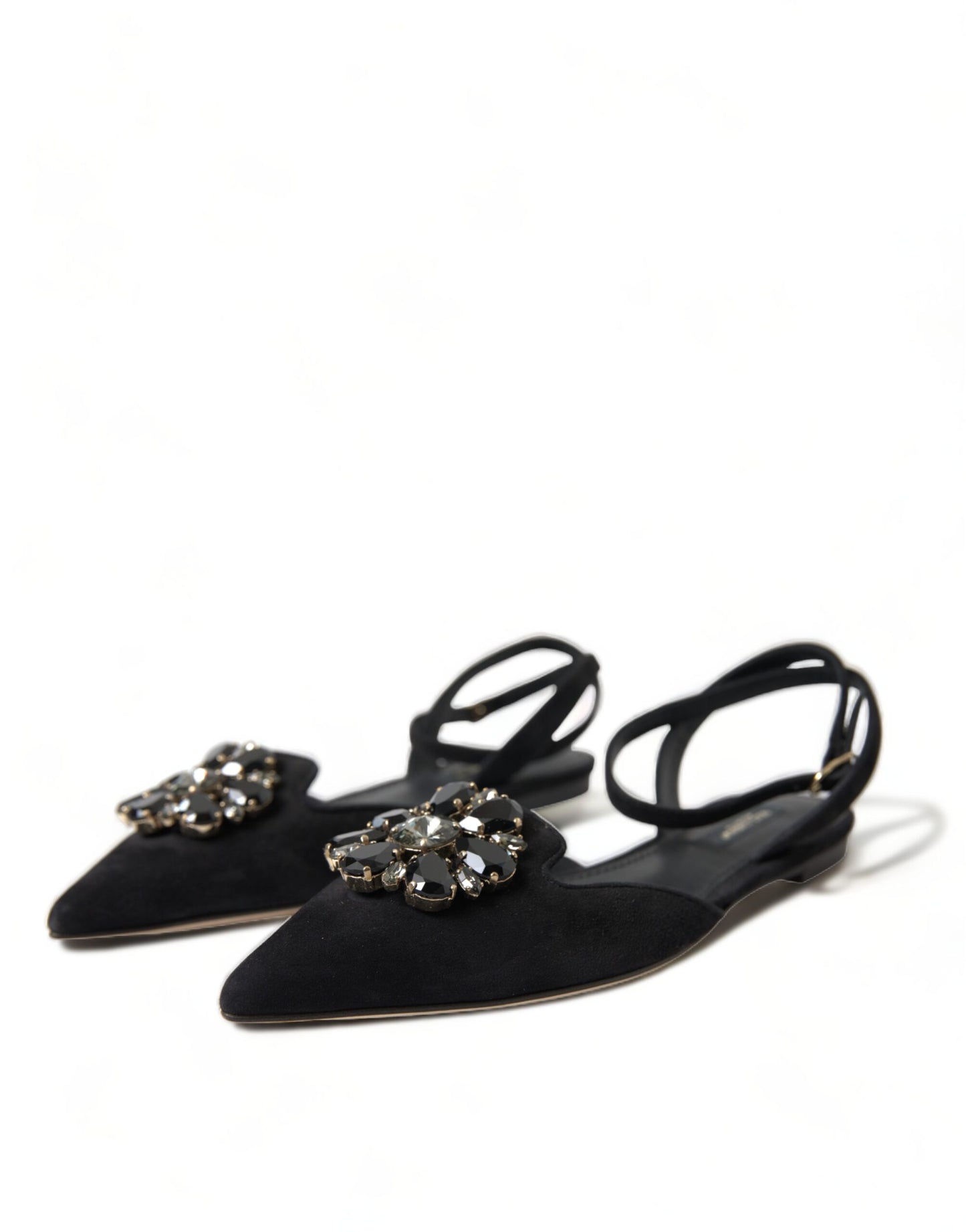 Suede Crystal Point-Toe Flats Slingbacks