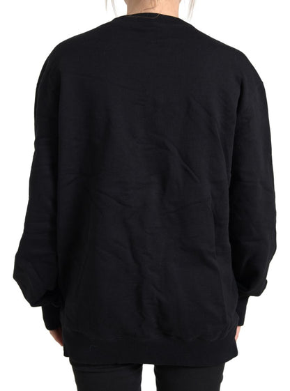 Elegant Embellished Black Crew Neck Sweater