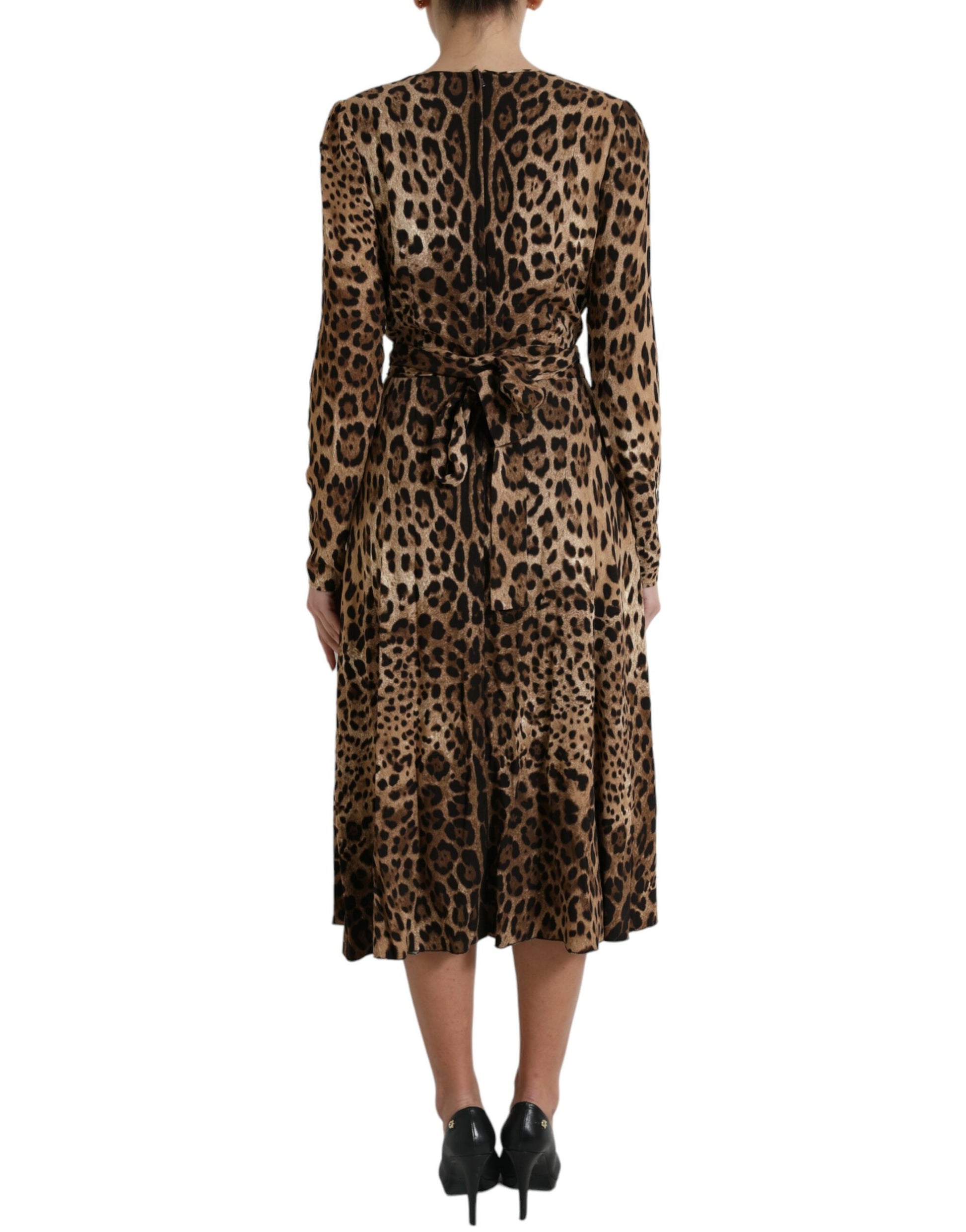 Elegant Leopard Print Wrap-Effect Midi Dress