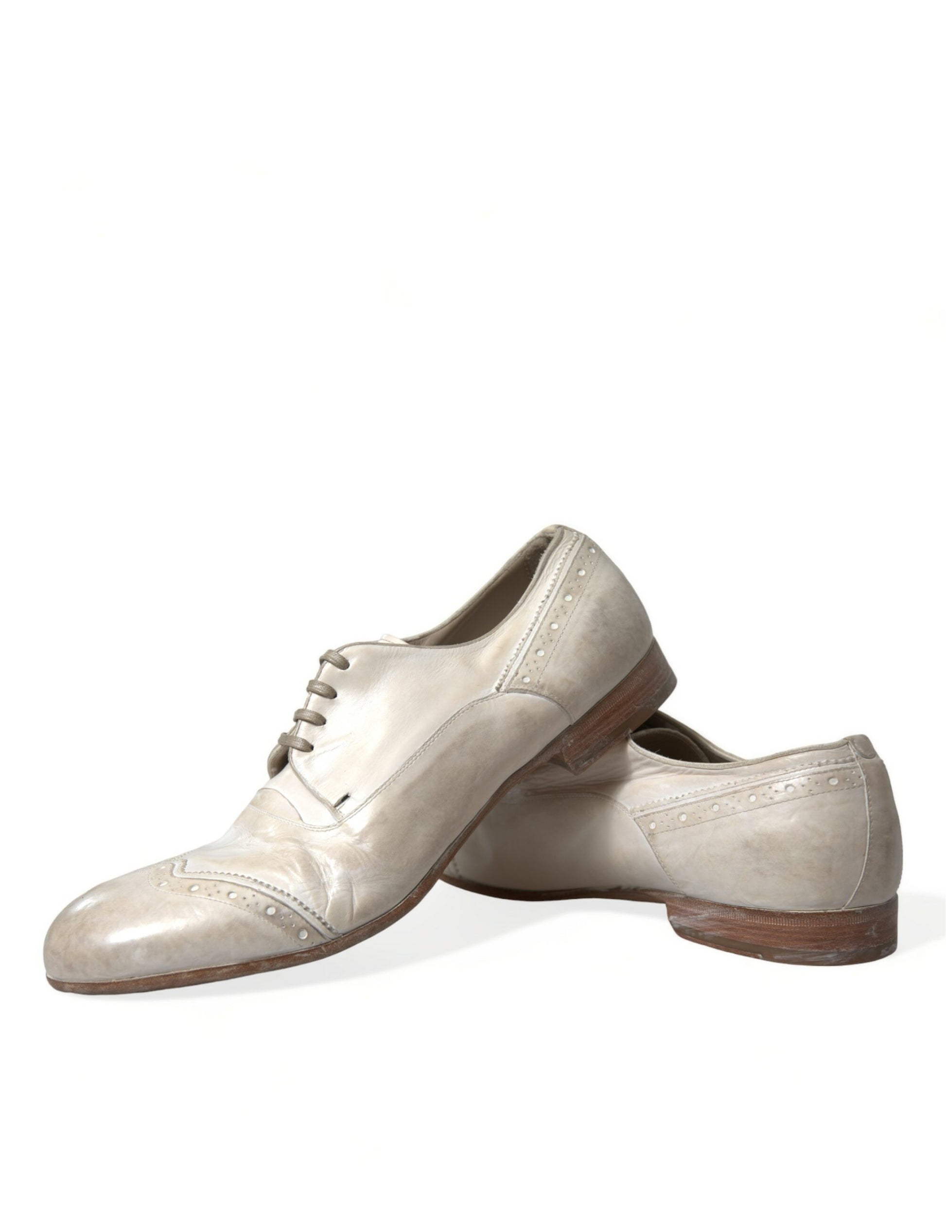 Elegant White Leather Brogue Dress Shoes