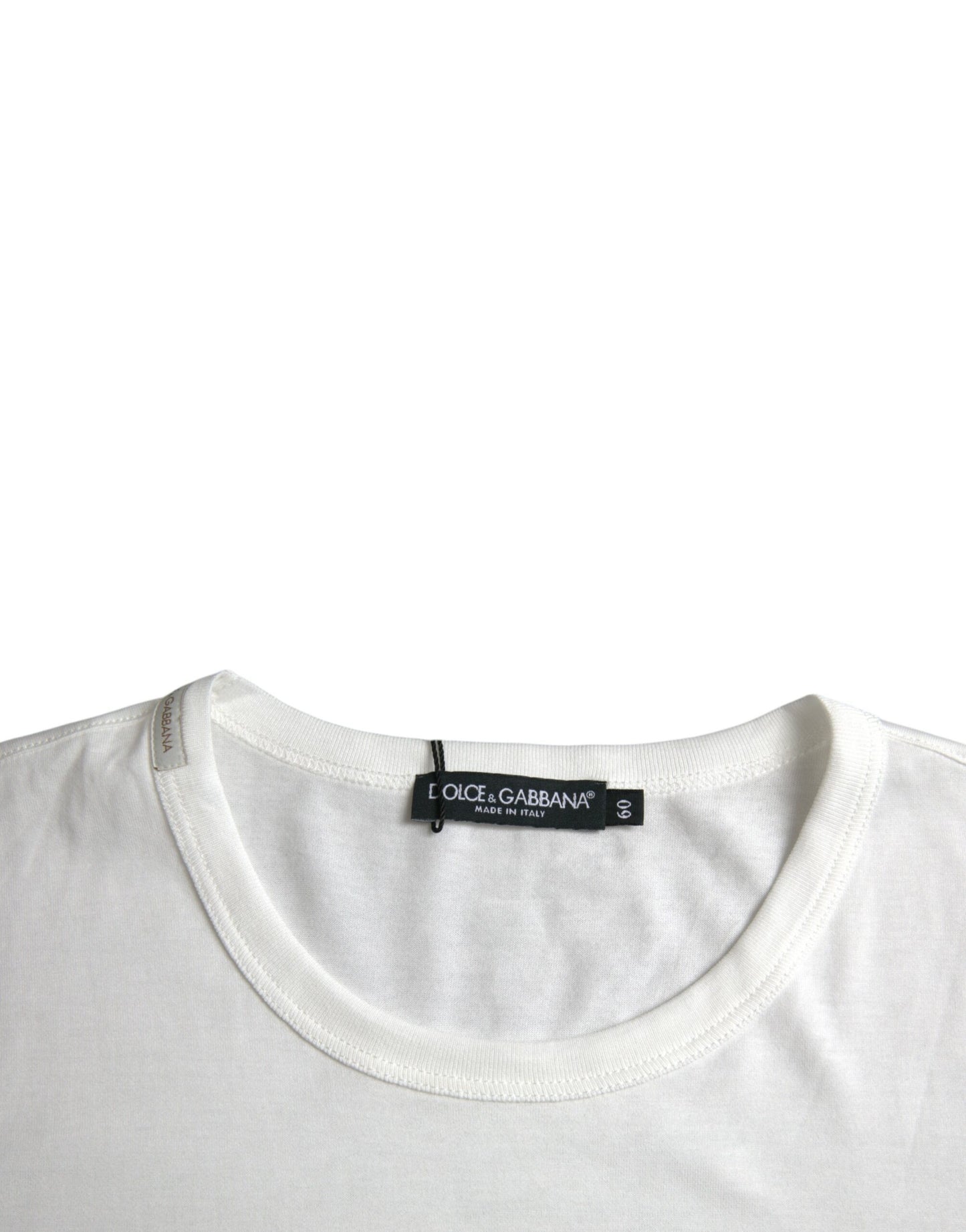 White Logo Embossed Cotton Crewneck T-shirt