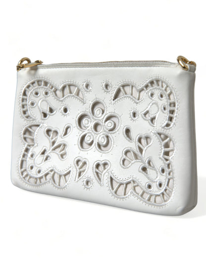 Embroidered Floral Leather Clutch with Chain Strap