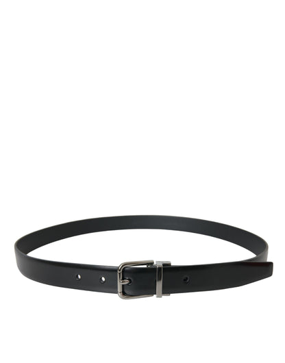 Black Leather Silver Metal Buckle Belt Men