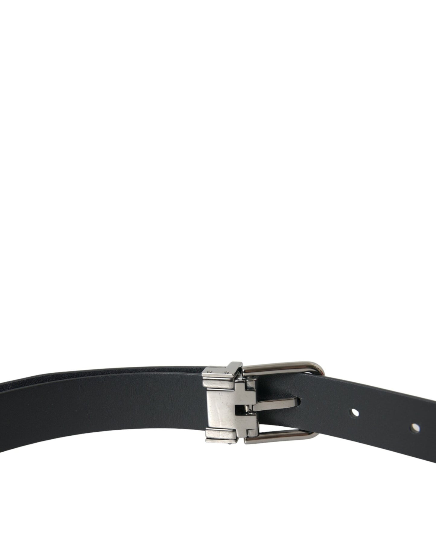 Black Leather Silver Metal Buckle Belt Men